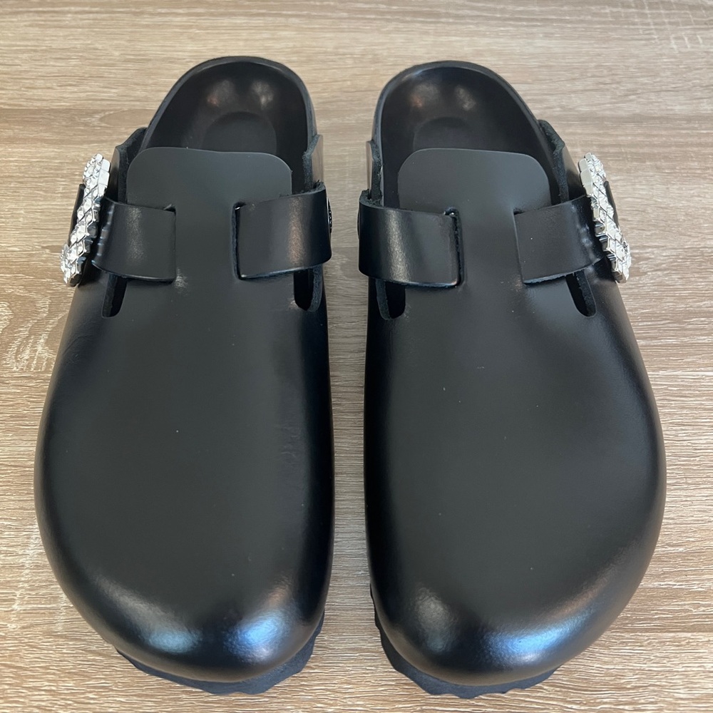 Manolo Blahnik x Birkenstock Black Leather Sandals w Bag